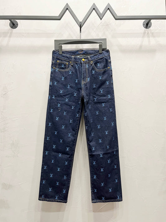 Embroidered Blue Denim Jeans