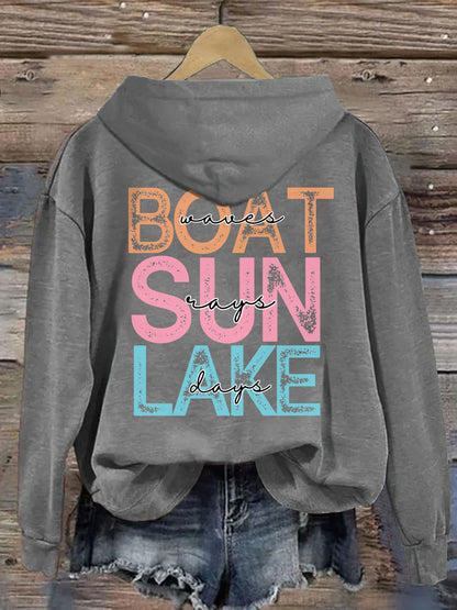 Boat Waves Sun Rays Lake Days Hoodie