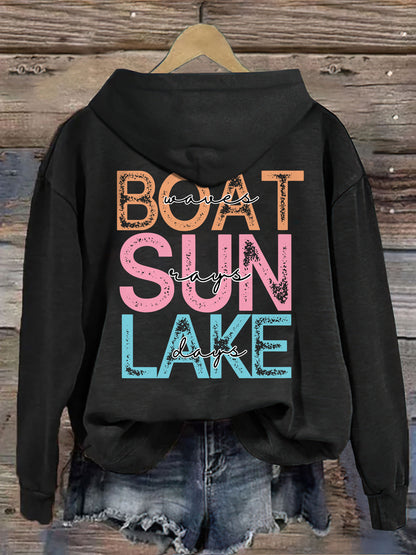 Boat Waves Sun Rays Lake Days Hoodie