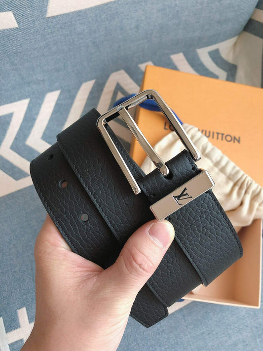 Grained Leather Belt with Metal Accents