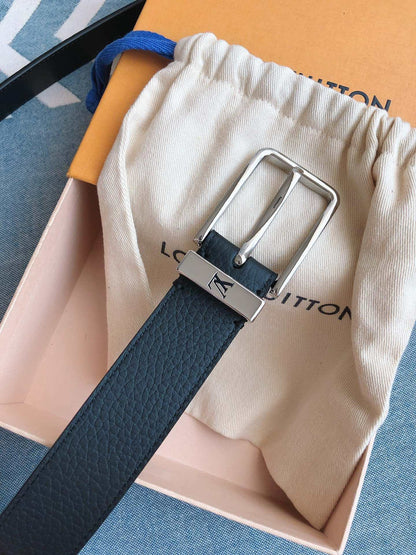 Grained Leather Belt with Metal Accents